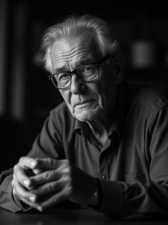 Ritratto in bianco e nero del fondatore di Officina del Caffè nel suo laboratorio.